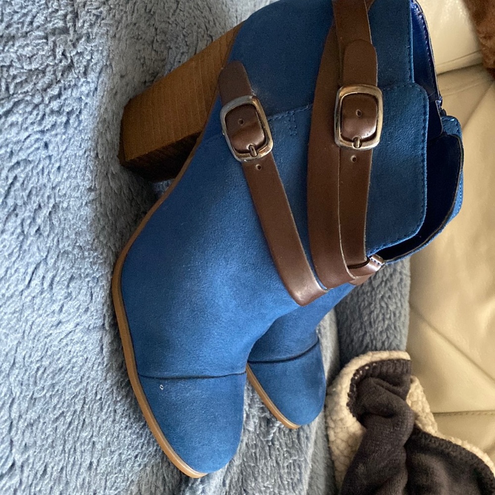 Blue suede booties